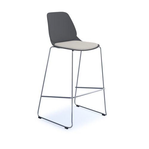 Strut stool with seat pad and chrome sled frame - grey