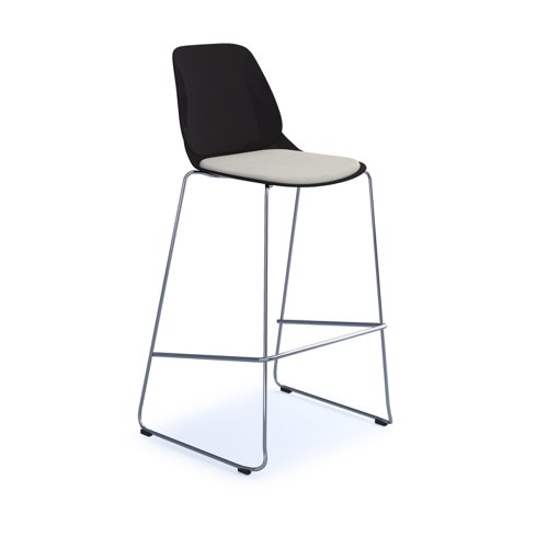 Strut stool with seat pad and chrome sled frame - black
