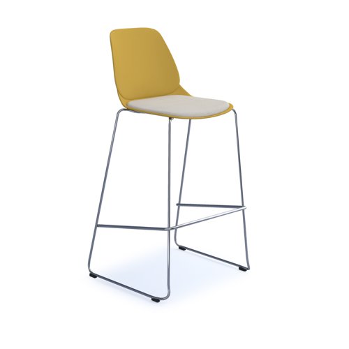 Strut stool with seat pad and chrome sled frame - mustard