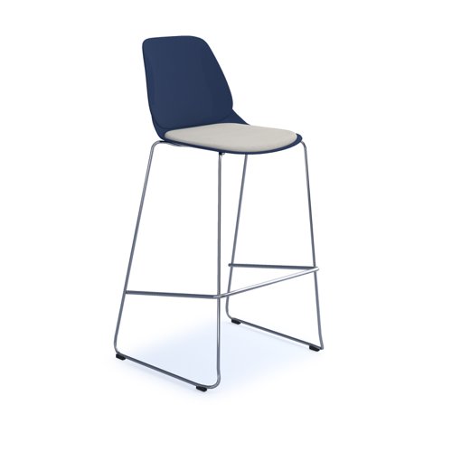 Strut stool with seat pad and chrome sled frame - navy blue
