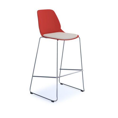 Strut stool with seat pad and chrome sled frame - red