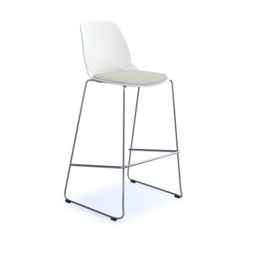 Strut stool with seat pad and chrome sled frame - white