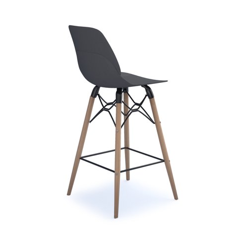 Strut multi-purpose stool with natural oak 4 leg frame and black steel detail - grey