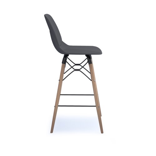 Strut multi-purpose stool with natural oak 4 leg frame and black steel detail - grey