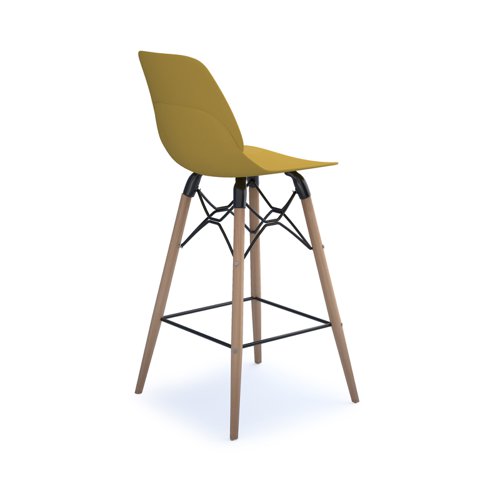 Strut multi-purpose stool with natural oak 4 leg frame and black steel detail - mustard