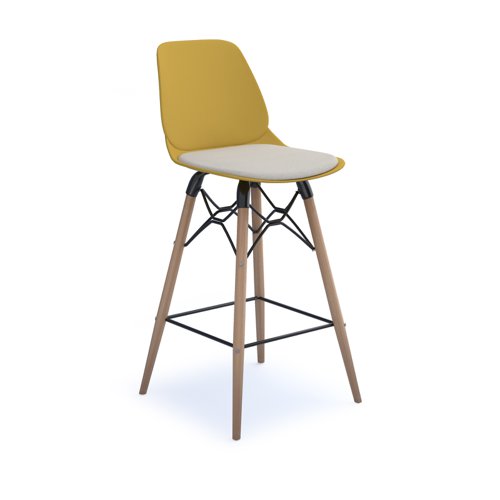 Strut stool with seat pad and natural oak 4 leg frame with black steel detail - mustard
