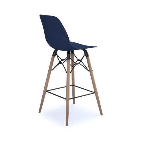 Strut multi-purpose stool with natural oak 4 leg frame and black steel detail - navy blue