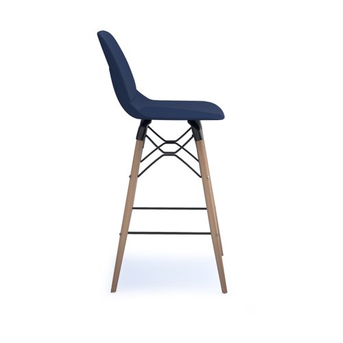 Strut multi-purpose stool with natural oak 4 leg frame and black steel detail - navy blue