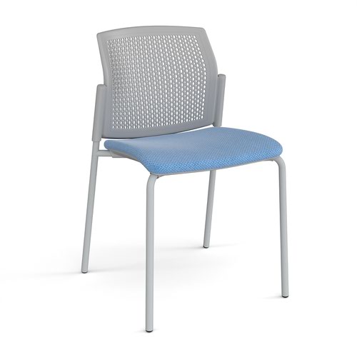 Santana 4 leg stacking chair with fabric seat and perforated grey back and grey frame and no arms - made to order