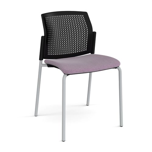 Santana 4 leg stacking chair with fabric seat and perforated black back and grey frame and no arms - made to order