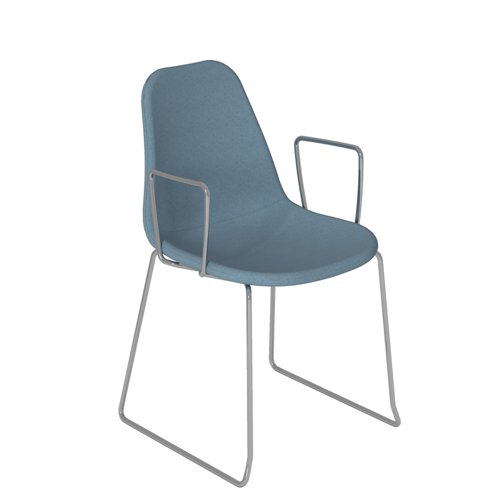 Suzi fully upholstered chair with arms and chrome skid frame - made to order
