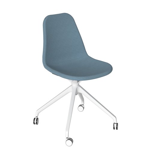 Suzi fully upholstered chair with white pyramid base with castors - made to order