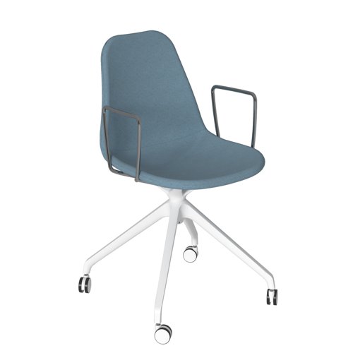Suzi fully upholstered chair with arms and white pyramid base with castors - made to order