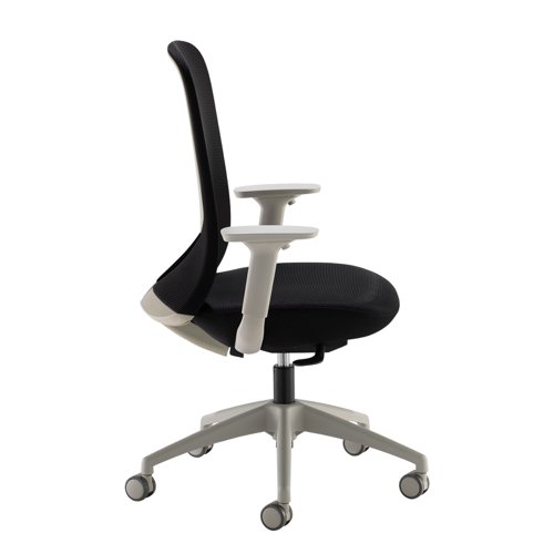 Sway Black Mesh Back Adjustable Operator Chair With Black Fabric Seat And Grey Frame And Base
