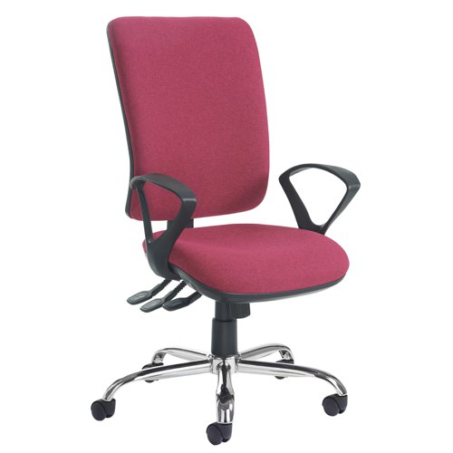 Senza XL fabric back operator chair with fixed arms, chrome base and lumbar - made to order