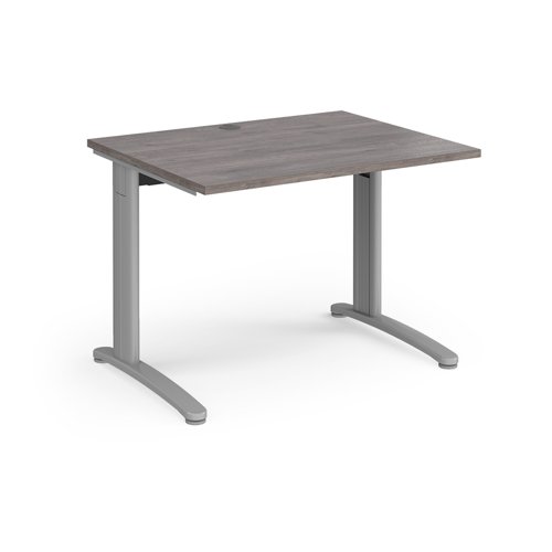 TR10 straight desk 1000mm x 800mm - silver frame, grey oak top