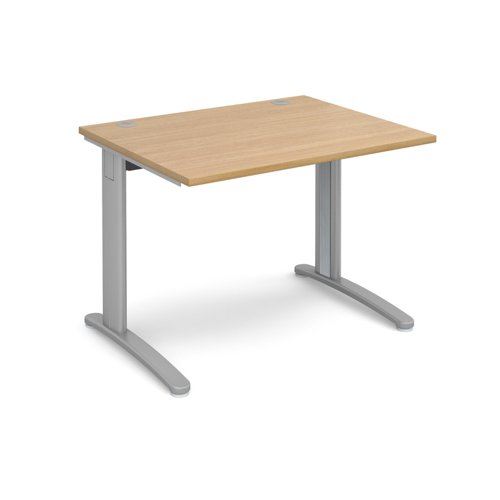 TR10 straight desk 1000mm x 800mm - silver frame, oak top T10SO Buy online at Office 5Star or contact us Tel 01594 810081 for assistance