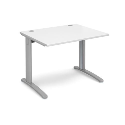 TR10 straight desk 1000mm x 800mm - silver frame, white top T10SWH Buy online at Office 5Star or contact us Tel 01594 810081 for assistance