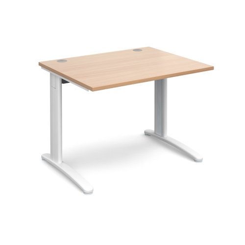 T10WB TR10 straight desk 1000mm x 800mm - white frame, beech top