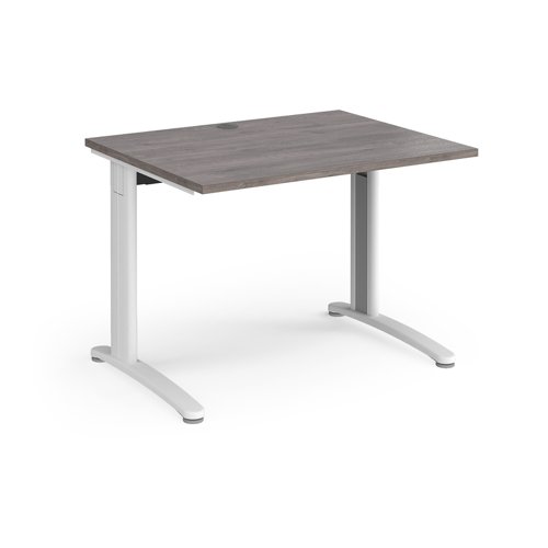 TR10 straight desk 1000mm x 800mm - white frame, grey oak top T10WGO Buy online at Office 5Star or contact us Tel 01594 810081 for assistance
