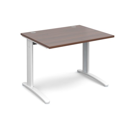 TR10 straight desk 1000mm x 800mm - white frame, walnut top