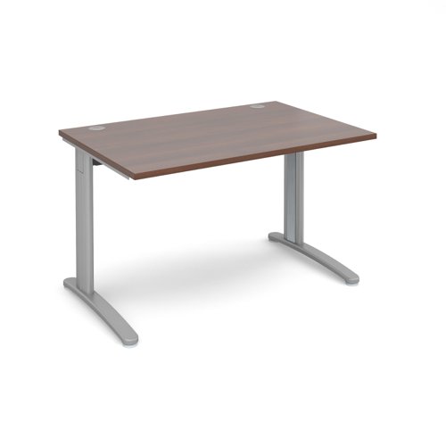TR10 straight desk 1200mm x 800mm - silver frame, walnut top T12SW Buy online at Office 5Star or contact us Tel 01594 810081 for assistance