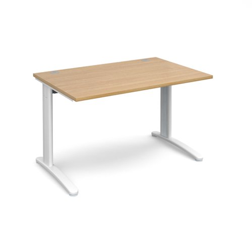 TR10 straight desk 1200mm x 800mm - white frame, oak top T12WO Buy online at Office 5Star or contact us Tel 01594 810081 for assistance