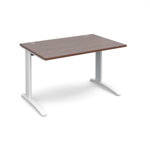 TR10 straight desk 1200mm x 800mm - white frame, walnut top T12WW Buy online at Office 5Star or contact us Tel 01594 810081 for assistance