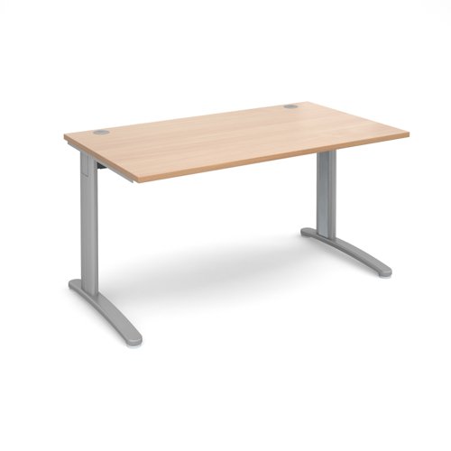 TR10 straight desk 1400mm x 800mm - silver frame, beech top T14SB Buy online at Office 5Star or contact us Tel 01594 810081 for assistance