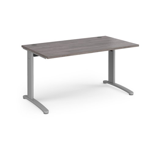 TR10 straight desk 1400mm x 800mm - silver frame, grey oak top T14SGO Buy online at Office 5Star or contact us Tel 01594 810081 for assistance