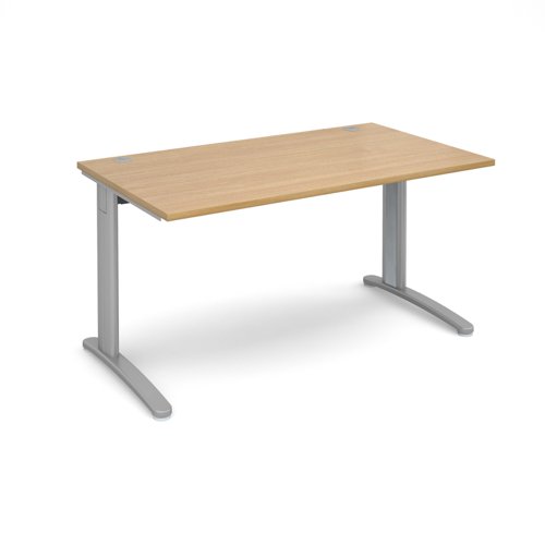 TR10 straight desk 1400mm x 800mm - silver frame, oak top T14SO Buy online at Office 5Star or contact us Tel 01594 810081 for assistance