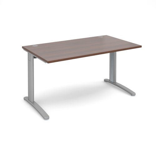 T14SW TR10 straight desk 1400mm x 800mm - silver frame, walnut top