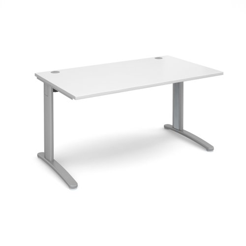 TR10 straight desk 1400mm x 800mm - silver frame, white top T14SWH Buy online at Office 5Star or contact us Tel 01594 810081 for assistance