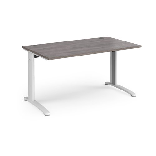 TR10 straight desk 1400mm x 800mm - white frame, grey oak top T14WGO Buy online at Office 5Star or contact us Tel 01594 810081 for assistance