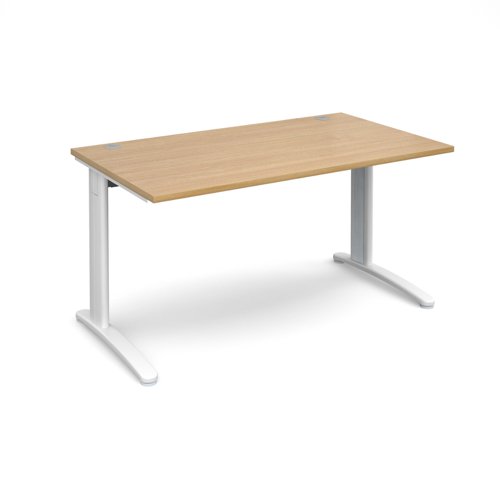 TR10 straight desk 1400mm x 800mm - white frame, oak top T14WO Buy online at Office 5Star or contact us Tel 01594 810081 for assistance