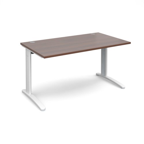 TR10 straight desk 1400mm x 800mm - white frame, walnut top