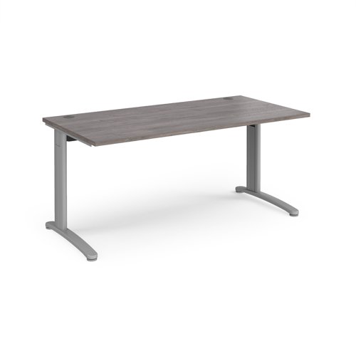 TR10 straight desk 1600mm x 800mm - silver frame, grey oak top T16SGO Buy online at Office 5Star or contact us Tel 01594 810081 for assistance