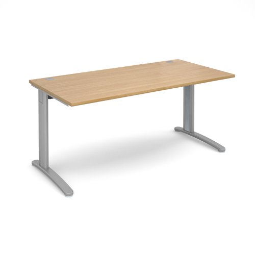 TR10 straight desk 1600mm x 800mm - silver frame, oak top T16SO Buy online at Office 5Star or contact us Tel 01594 810081 for assistance