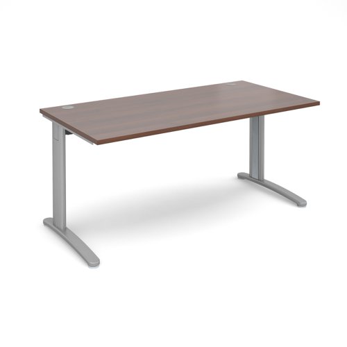 T16SW TR10 straight desk 1600mm x 800mm - silver frame, walnut top