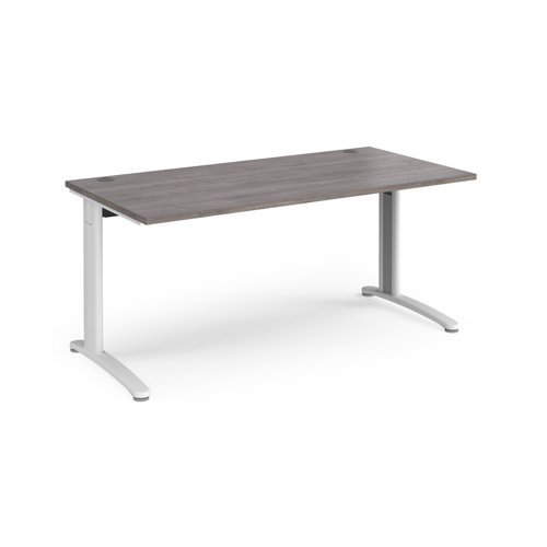 TR10 straight desk 1600mm x 800mm - white frame, grey oak top T16WGO Buy online at Office 5Star or contact us Tel 01594 810081 for assistance
