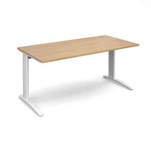 TR10 straight desk 1600mm x 800mm - white frame, oak top T16WO Buy online at Office 5Star or contact us Tel 01594 810081 for assistance