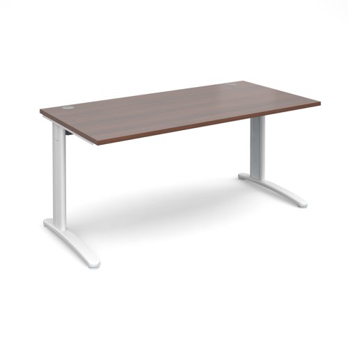 TR10 straight desk 1600mm x 800mm - white frame, walnut top