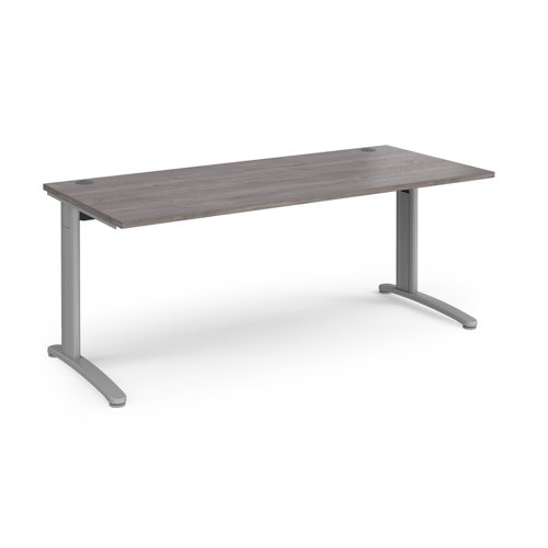 TR10 straight desk 1800mm x 800mm - silver frame, grey oak top T18SGO Buy online at Office 5Star or contact us Tel 01594 810081 for assistance