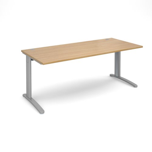 TR10 straight desk 1800mm x 800mm - silver frame, oak top T18SO Buy online at Office 5Star or contact us Tel 01594 810081 for assistance