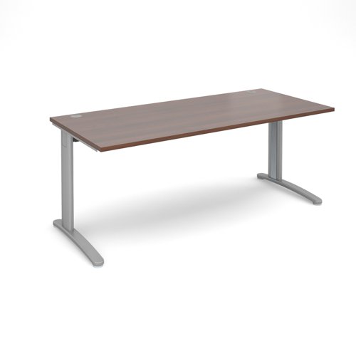 TR10 straight desk 1800mm x 800mm - silver frame, walnut top T18SW Buy online at Office 5Star or contact us Tel 01594 810081 for assistance