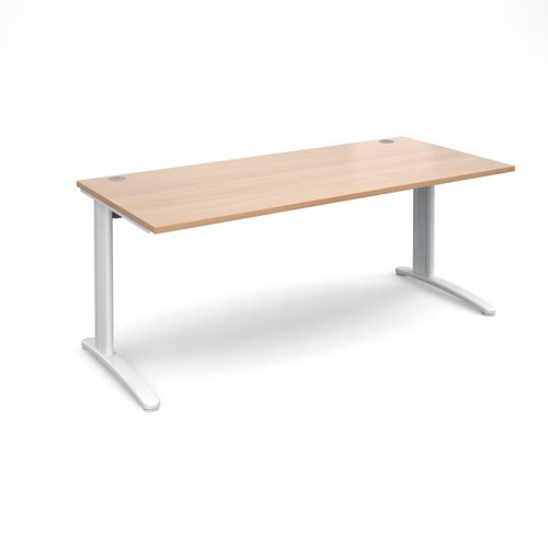 TR10 straight desk 1800mm x 800mm - white frame, beech top T18WB Buy online at Office 5Star or contact us Tel 01594 810081 for assistance