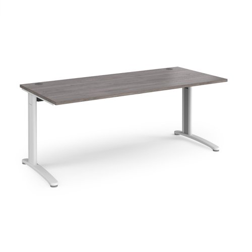 TR10 straight desk 1800mm x 800mm - white frame, grey oak top T18WGO Buy online at Office 5Star or contact us Tel 01594 810081 for assistance