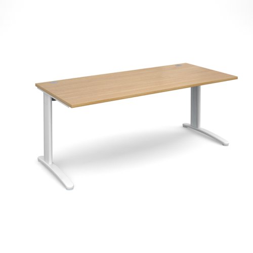 TR10 straight desk 1800mm x 800mm - white frame, oak top T18WO Buy online at Office 5Star or contact us Tel 01594 810081 for assistance