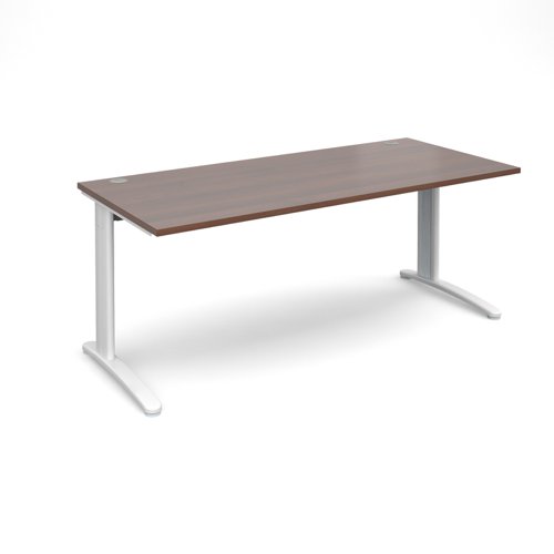 TR10 straight desk 1800mm x 800mm - white frame, walnut top T18WW Buy online at Office 5Star or contact us Tel 01594 810081 for assistance