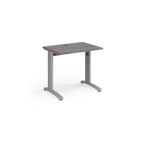 TR10 straight desk 800mm x 600mm - silver frame, grey oak top T608SGO Buy online at Office 5Star or contact us Tel 01594 810081 for assistance